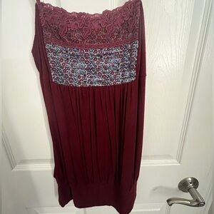 Burgundy Lace and Floral Tank Top